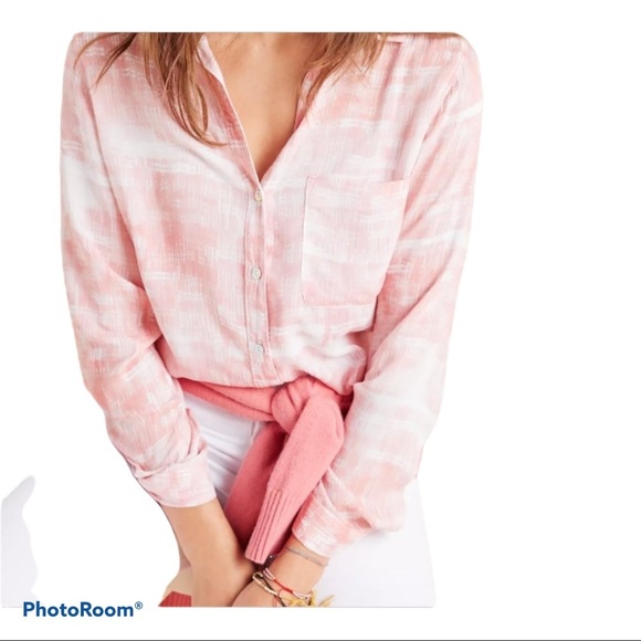 Anthropologie Cloth & Stone Pink & White Marine Button Down Top Blouse Medium - Picture 3 of 9